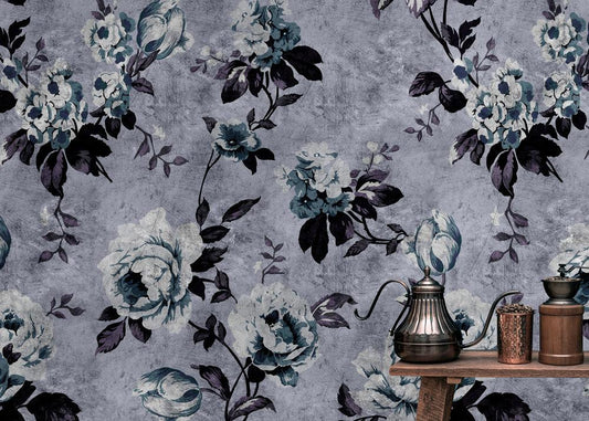 Wild Rose - Custom Sized Wallpaper Mural (per m2) - Blue