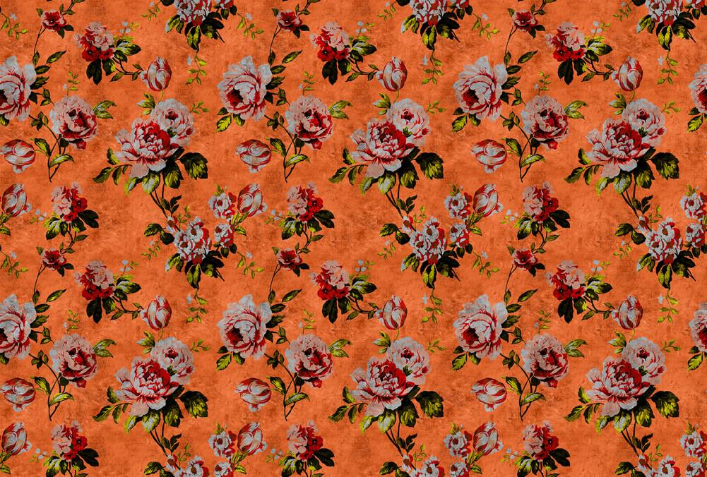 Wild Rose - Custom Sized Wallpaper Mural (per m2) - Orange