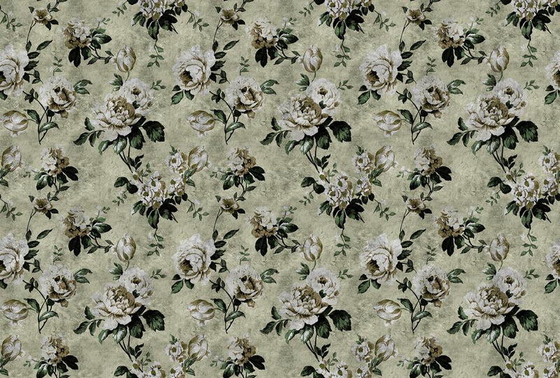 Wild Rose - Custom Sized Wallpaper Mural (per m2) - Green