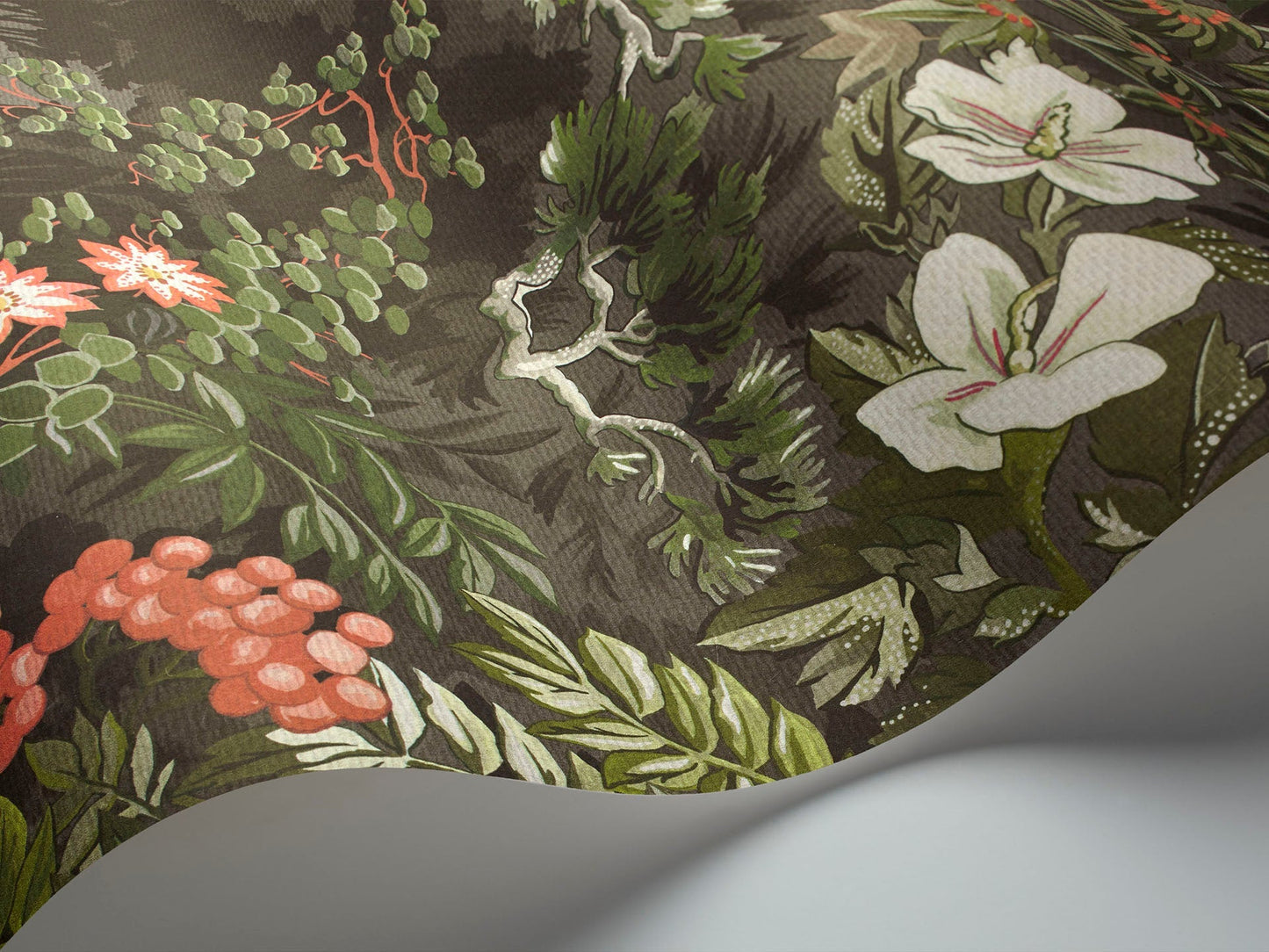 Woodland Wallpaper - Coral/Olive/Charcoal