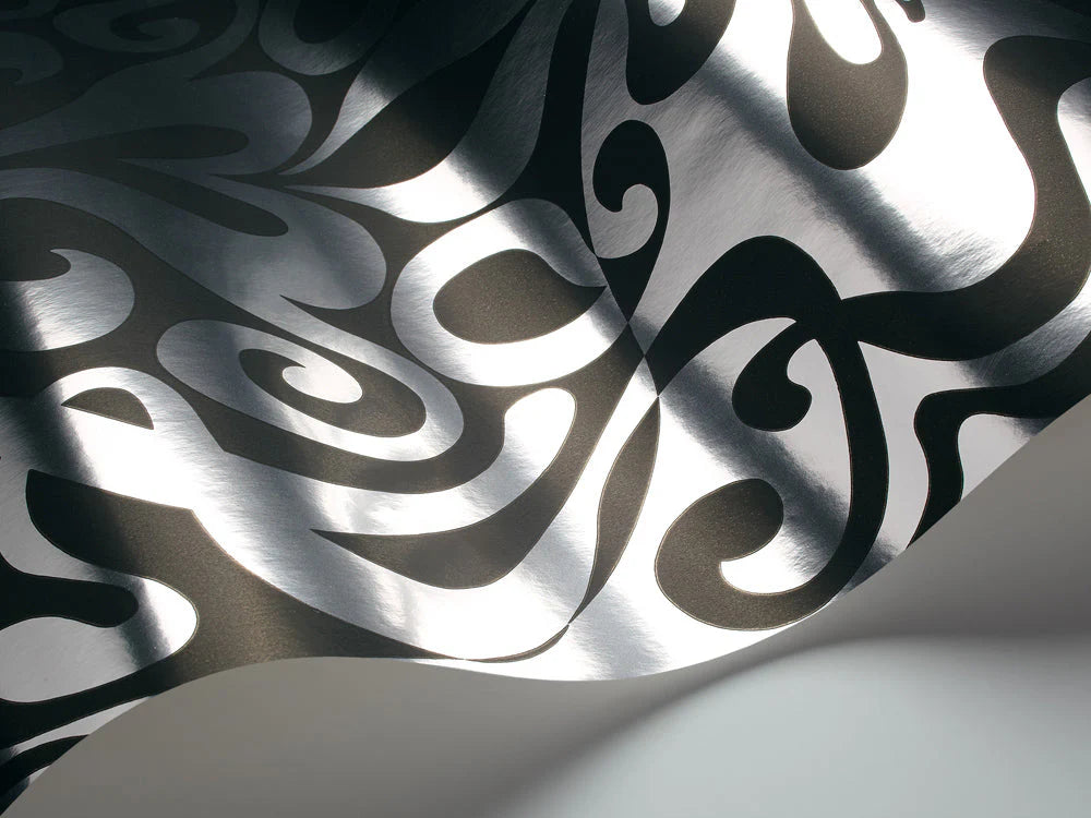 Woodstock Wallpaper - Silver Foil/Black