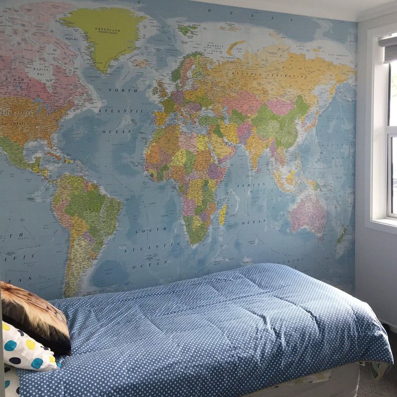 World Map - Traditional- Custom Sized Wallpaper Mural (per m2)