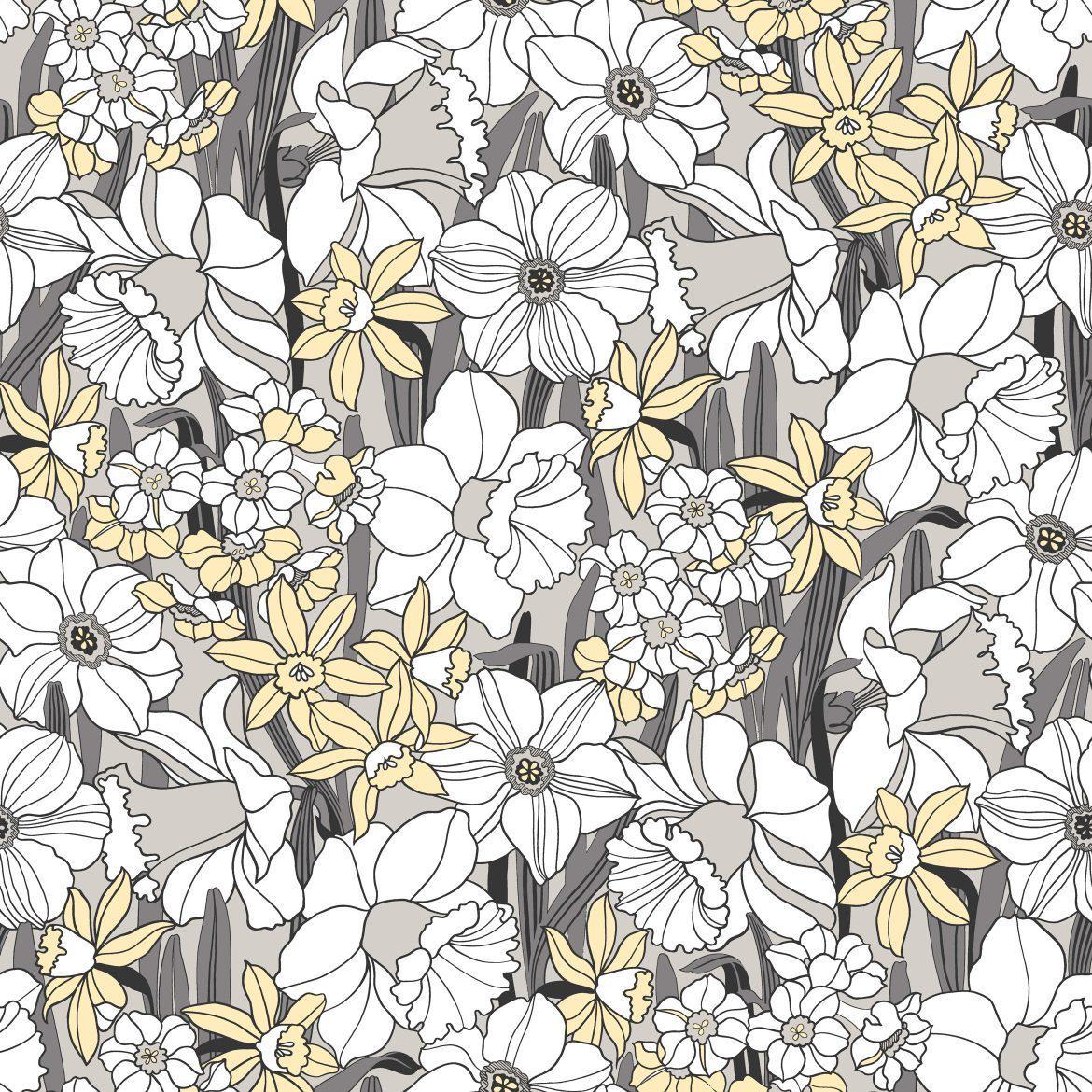 Sample - Daffodil Wallpaper - Grey