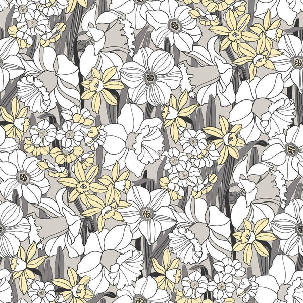 Sample - Daffodil Wallpaper - Grey