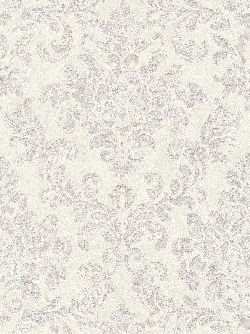 Sample - Baroque Damask Wallpaper - Grey/Pink + White