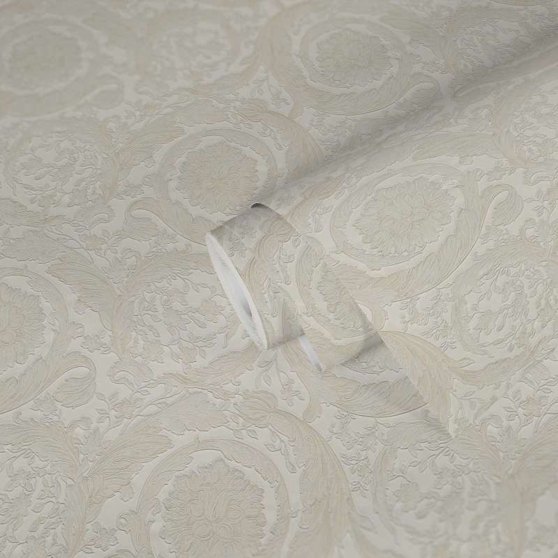 Versace Floral Garland 2 Wallpaper - Creme/Silver