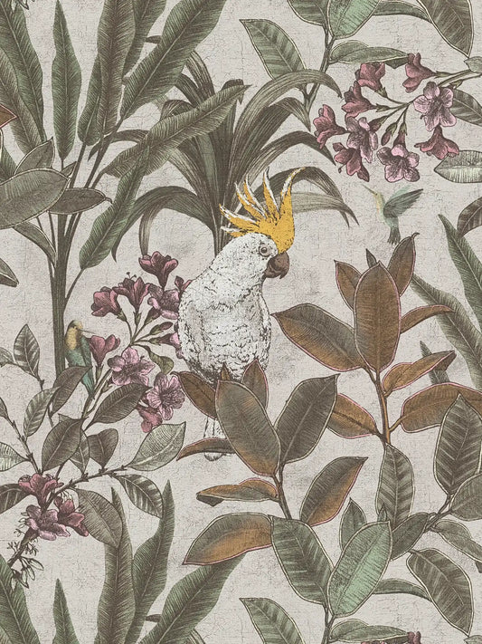 Cockatoo Jungle Wallpaper - Cream
