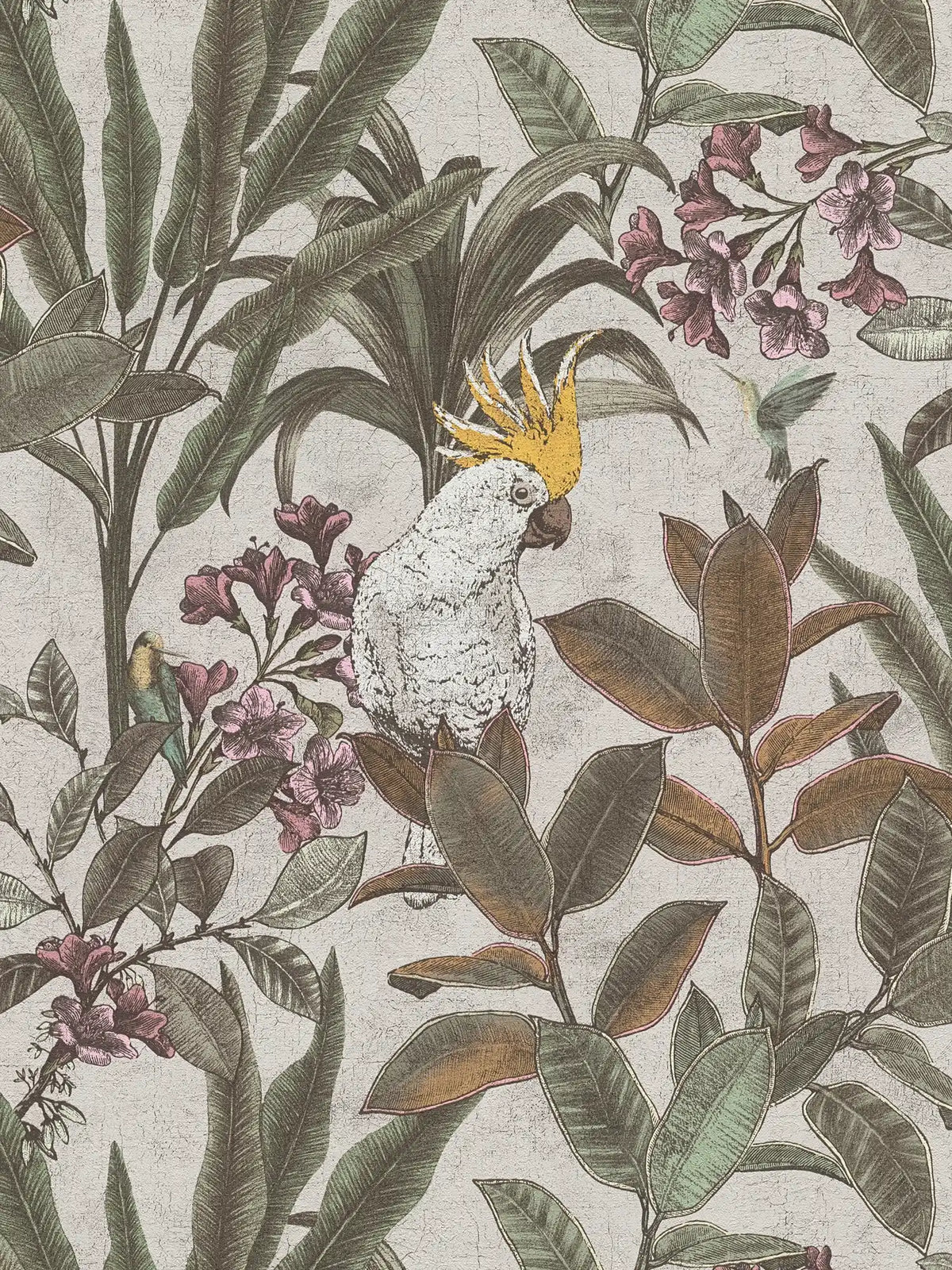 Sample - Cockatoo Jungle Wallpaper - Cream