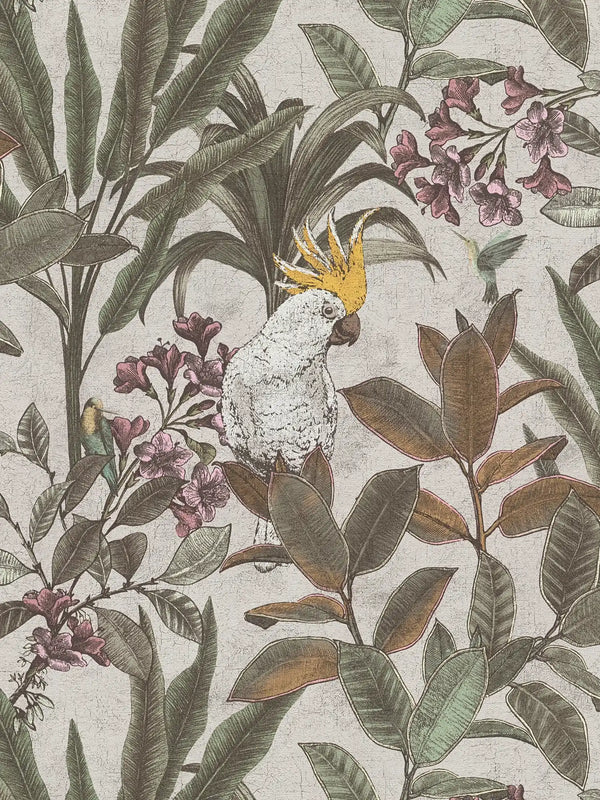 Sample - Cockatoo Jungle Wallpaper - Cream