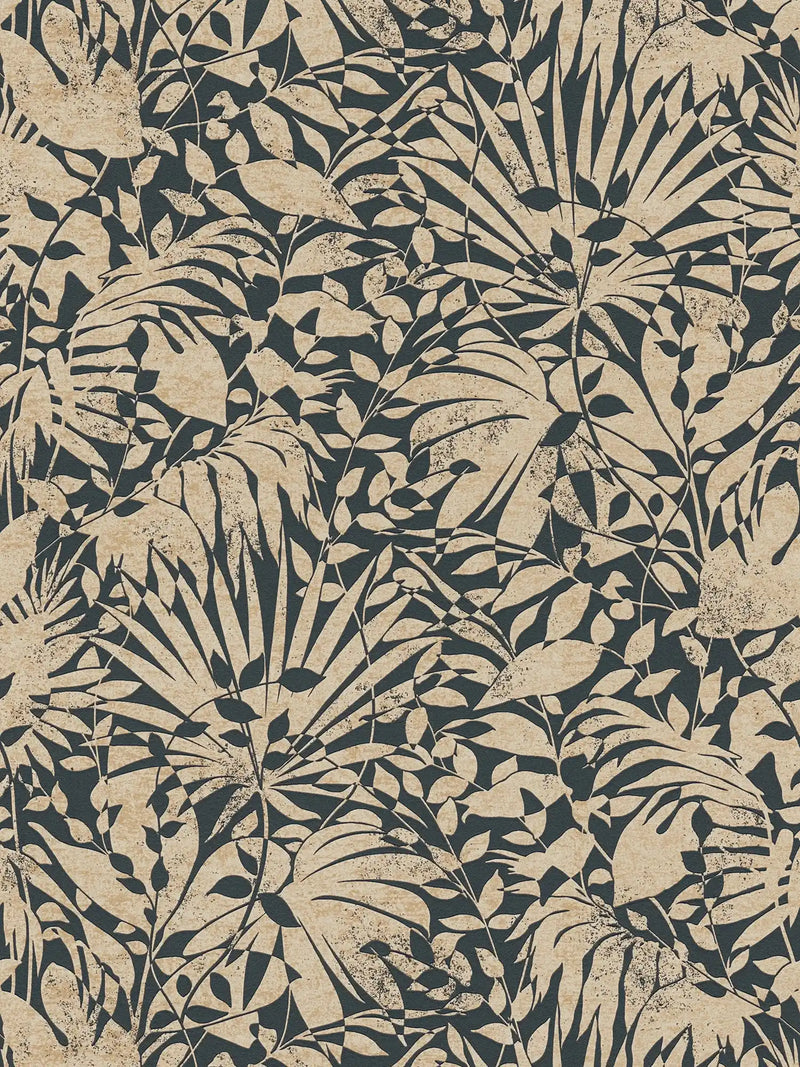 Sample - Subtle Leaf Wallpaper - Black/Gold