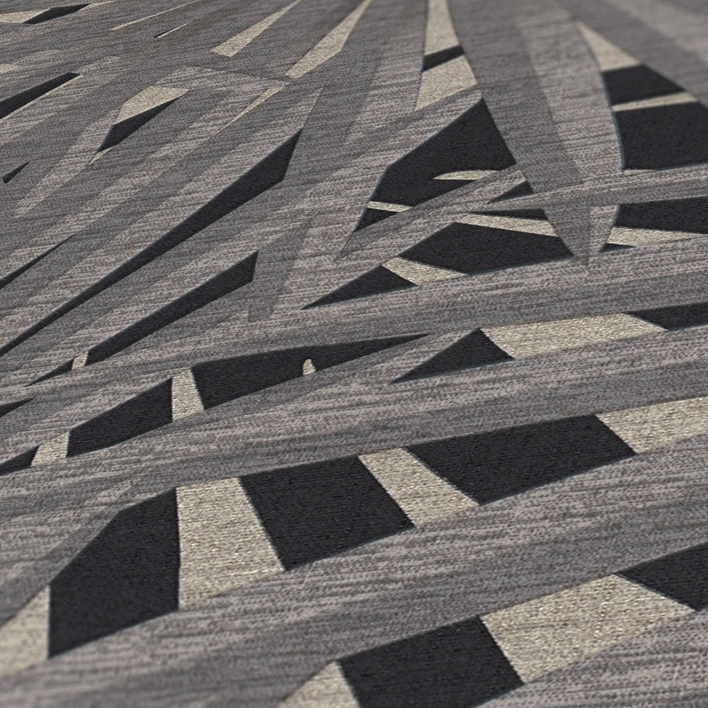 Marrakech Palms Wallpaper - Grey/Metallic Silver/Black