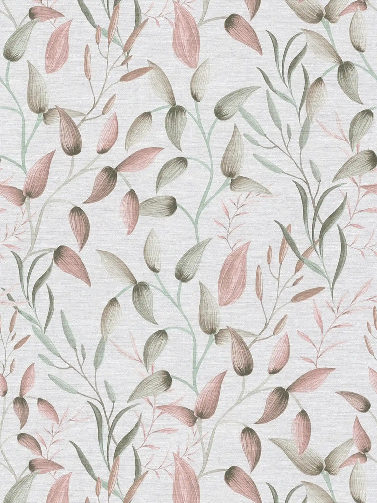 Floral Tendrils - Green and Pink