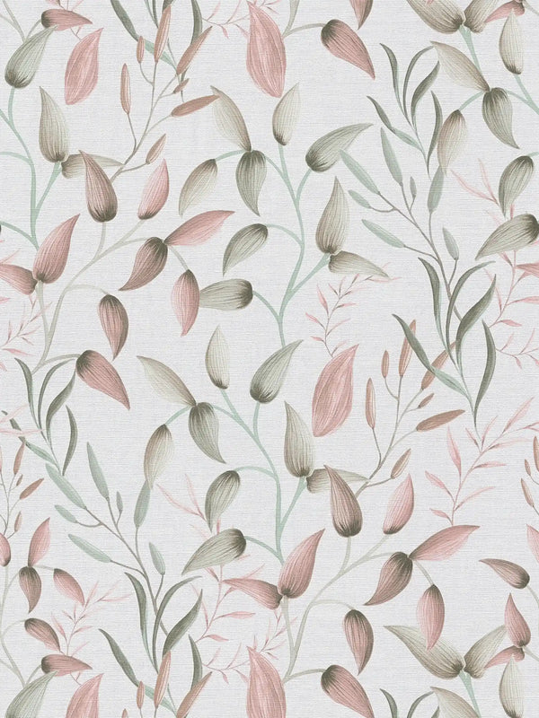 Sample - Floral Tendrils - Green and Pink
