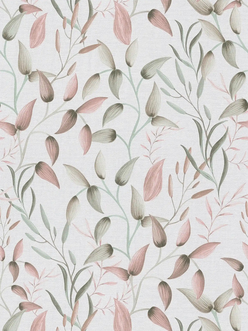 Sample - Floral Tendrils - Green and Pink