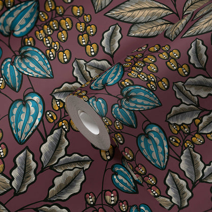 Floral Vine Wallpaper - Maroon