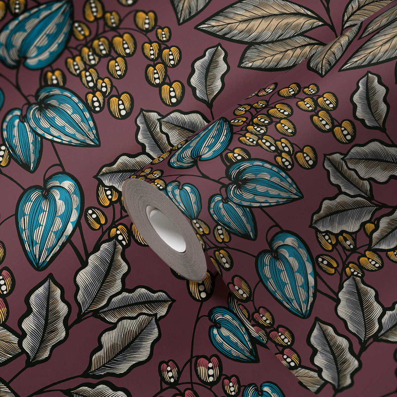 Floral Vine Wallpaper - Maroon
