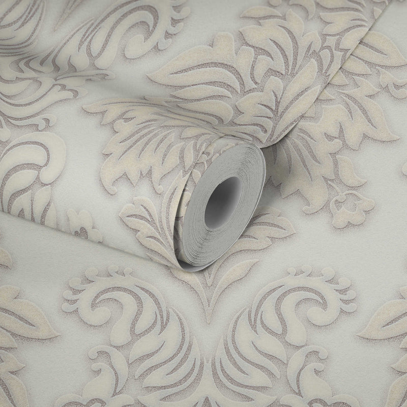 Two Toned Damask Wallpaper - Cream