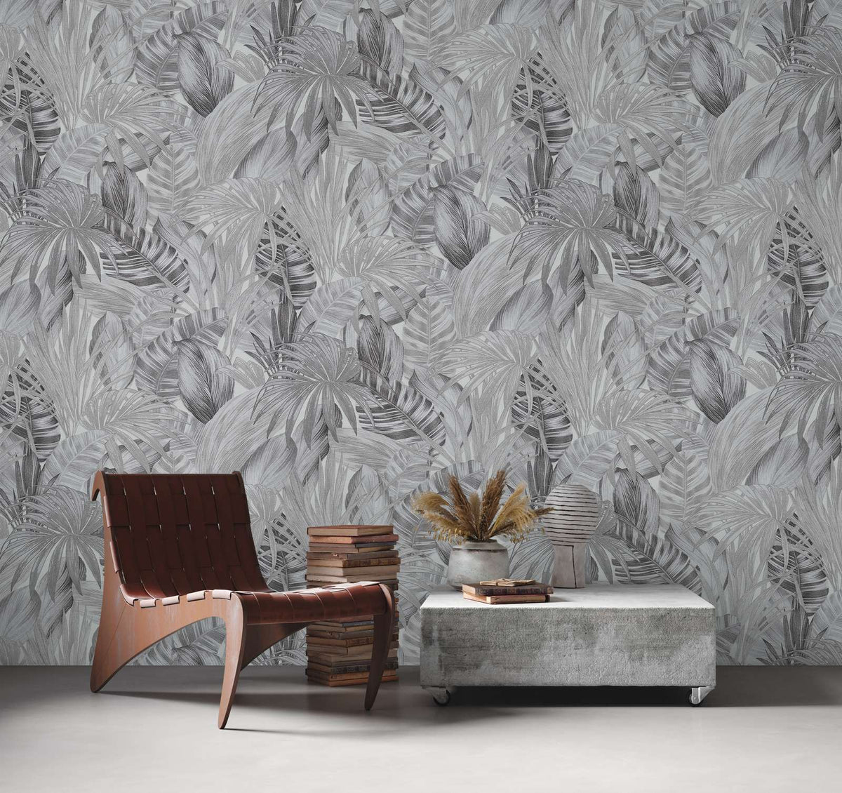 Jungle Sketch Wallpaper - Grey