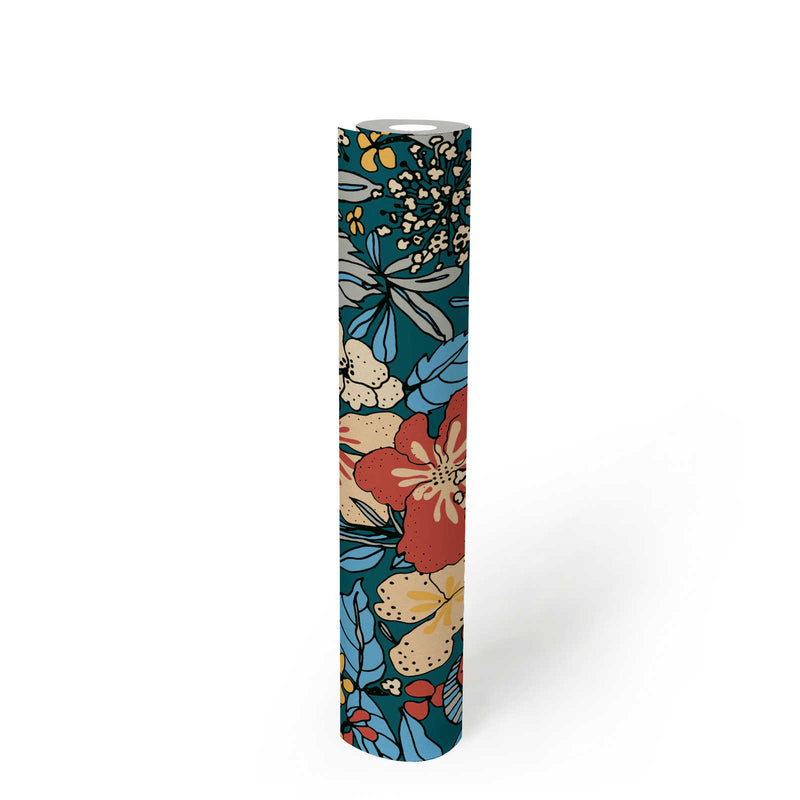 Floral Impression Wallpaper - Blue + Yellow