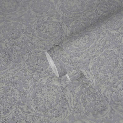 Versace Floral Garland Wallpaper - Silver/Grey