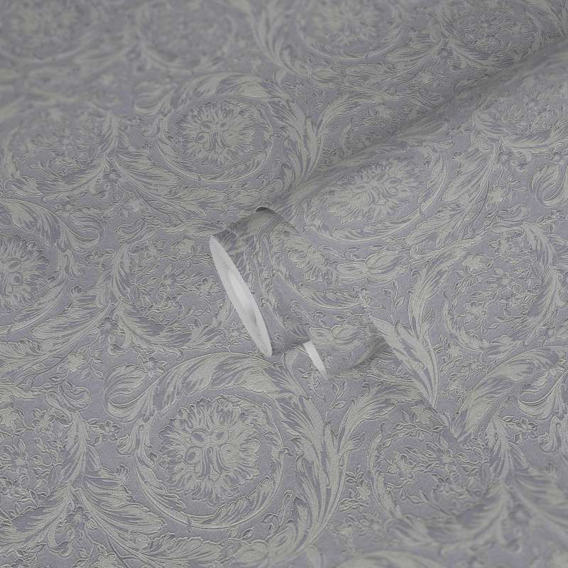 Versace Floral Garland Wallpaper - Silver/Grey