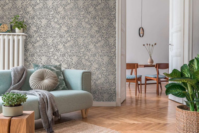 Subtle Leaf Wallpaper - Dark Grey/Silver