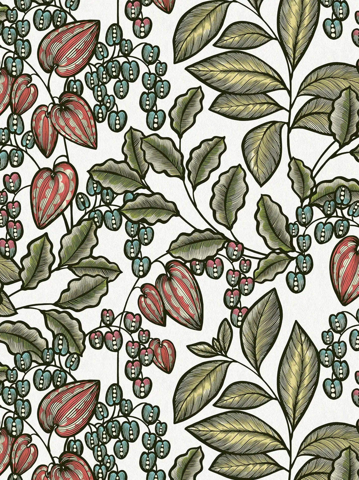 Sample - Floral Vine Wallpaper - White/Green