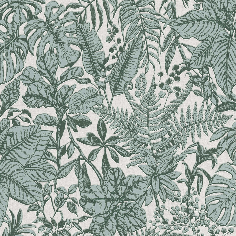 Sample - Leafy Dreams, monstera and ferns Wallpaper - Green