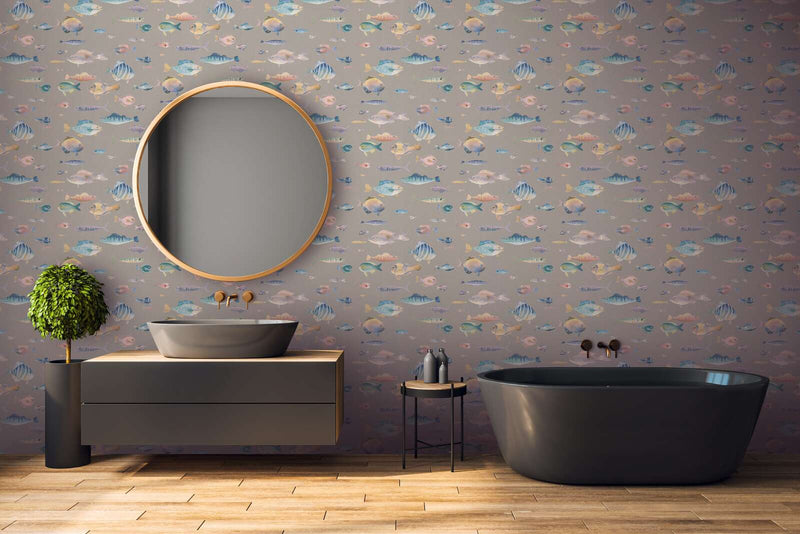 School's Out - fish wallpaper, grey