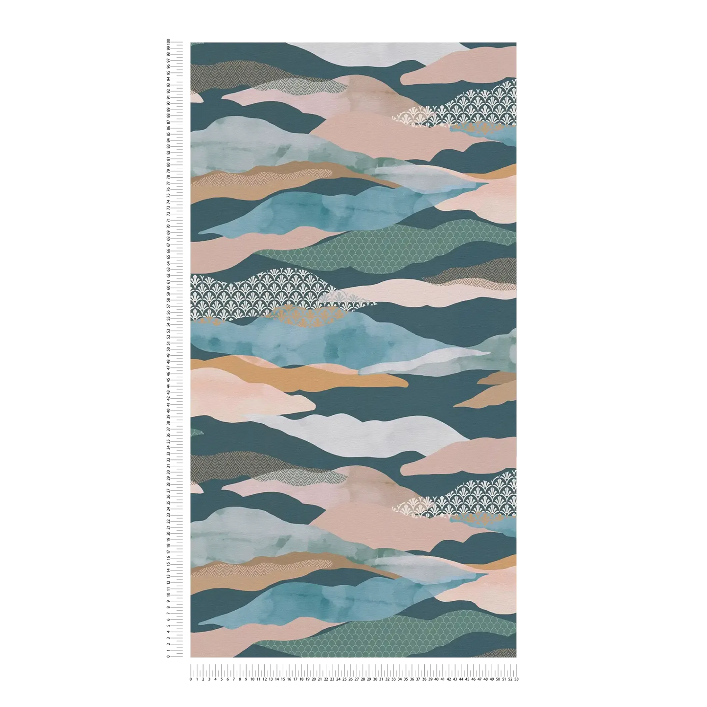 Graphic Wave and Palm Wallpaper - Blue/Green/Pink