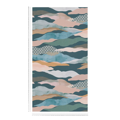 Graphic Wave and Palm Wallpaper - Blue/Green/Pink
