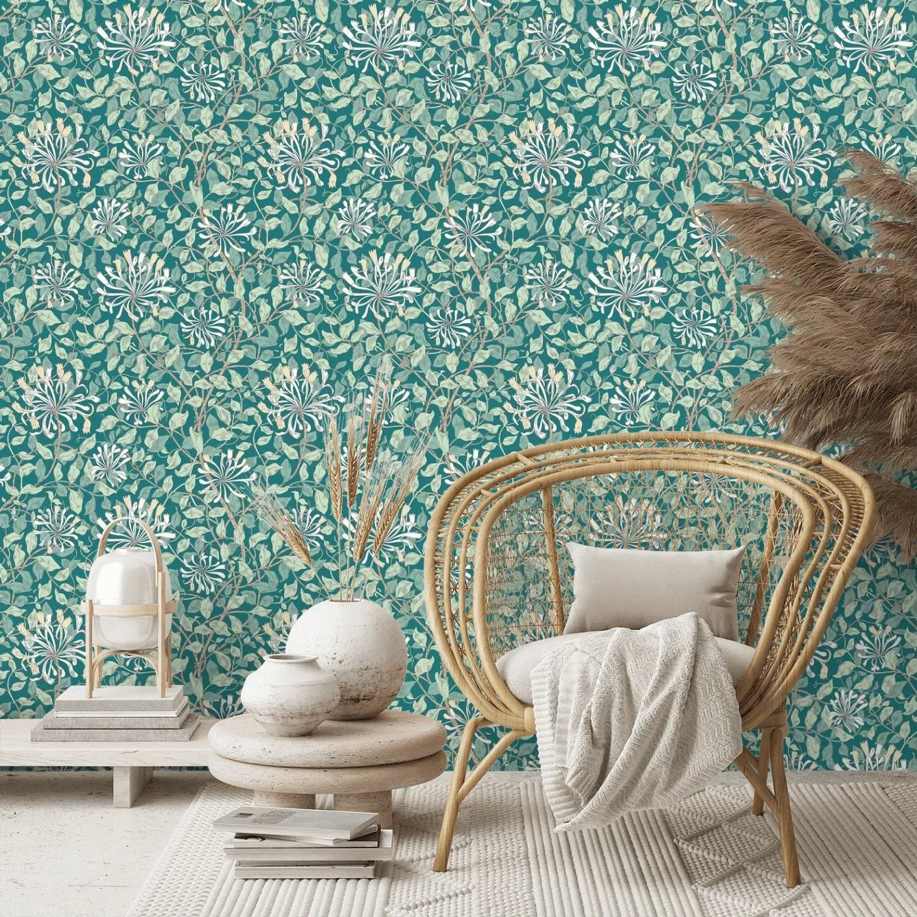 Honeysuckle Leaf Trail Wallpaper - Ohpopsi - Dark Jade