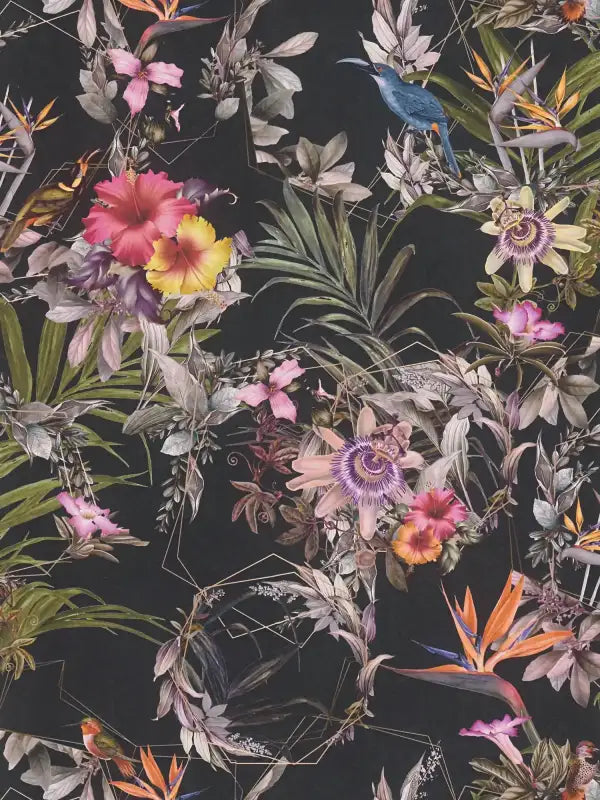 Sample – Hibiscus Haven – Crane & Bloom Wallpaper – Charcoal