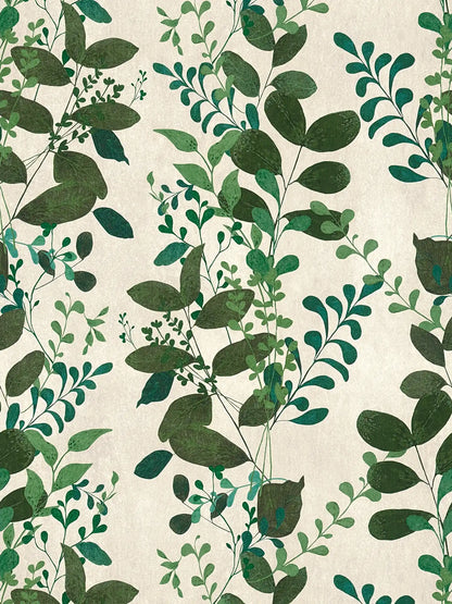 Verdant Leaf Sprig wallpaper in cream/green – flat pattern