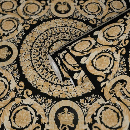 Versace Crown Moulding Wallpaper - Black/Gold/Creme