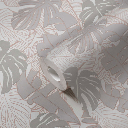 Metallic Monstera Fronds Wallpaper - House of Turnowsky - Beige
