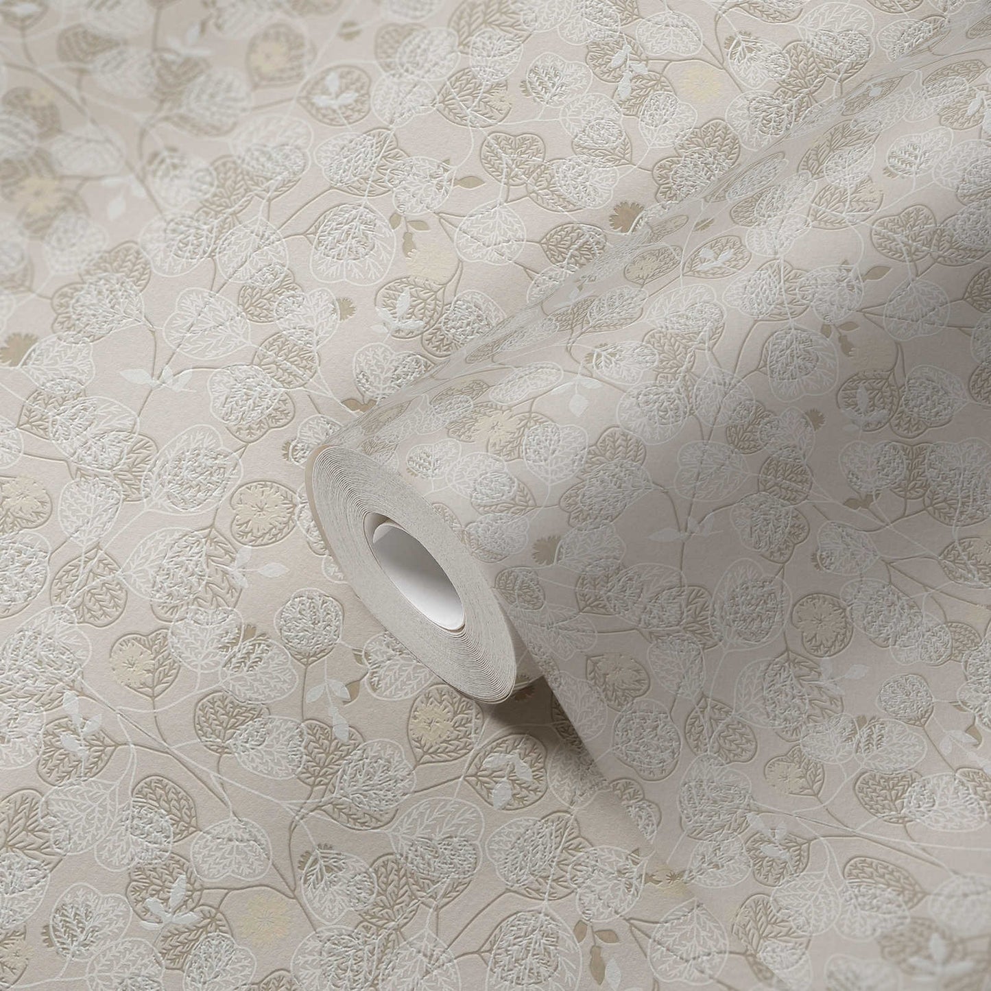 Leafy Heart - Wallpaper - Beige