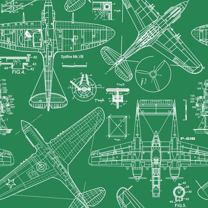 Zoom Airplane - Forest Green - Custom Sized Wallpaper Mural (per m2)