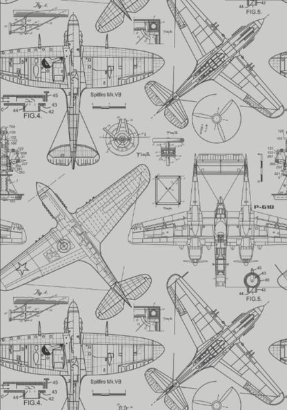 Zoom Airplane - Grey - Custom Sized Wallpaper Mural (per m2)