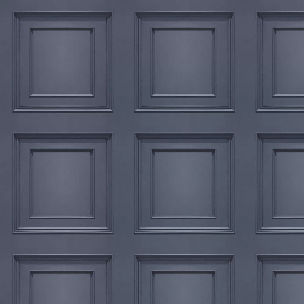 Sample - Amara Wood Panel Wallpaper - Navy Blue