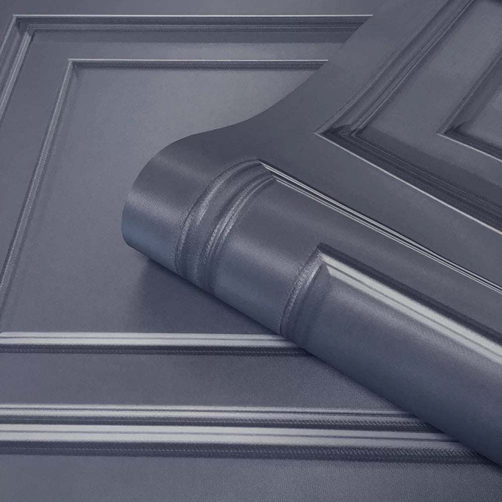 Amara Wood Panel Vinyl Wallpaper - Navy Blue