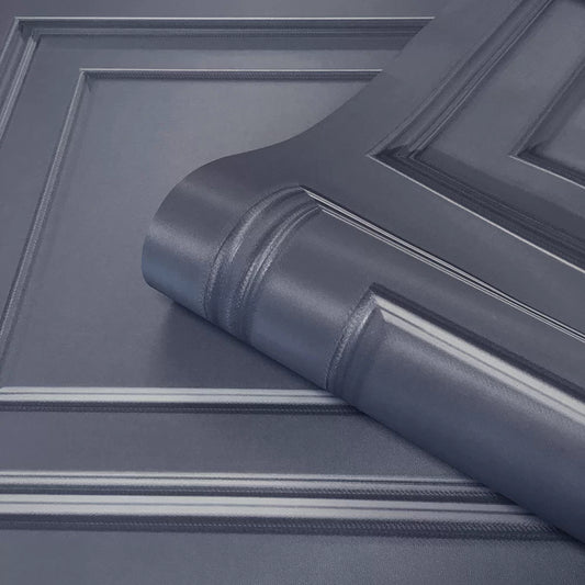 Amara Wood Panel Vinyl Wallpaper - Navy Blue