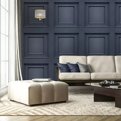 Amara Wood Panel Vinyl Wallpaper - Navy Blue