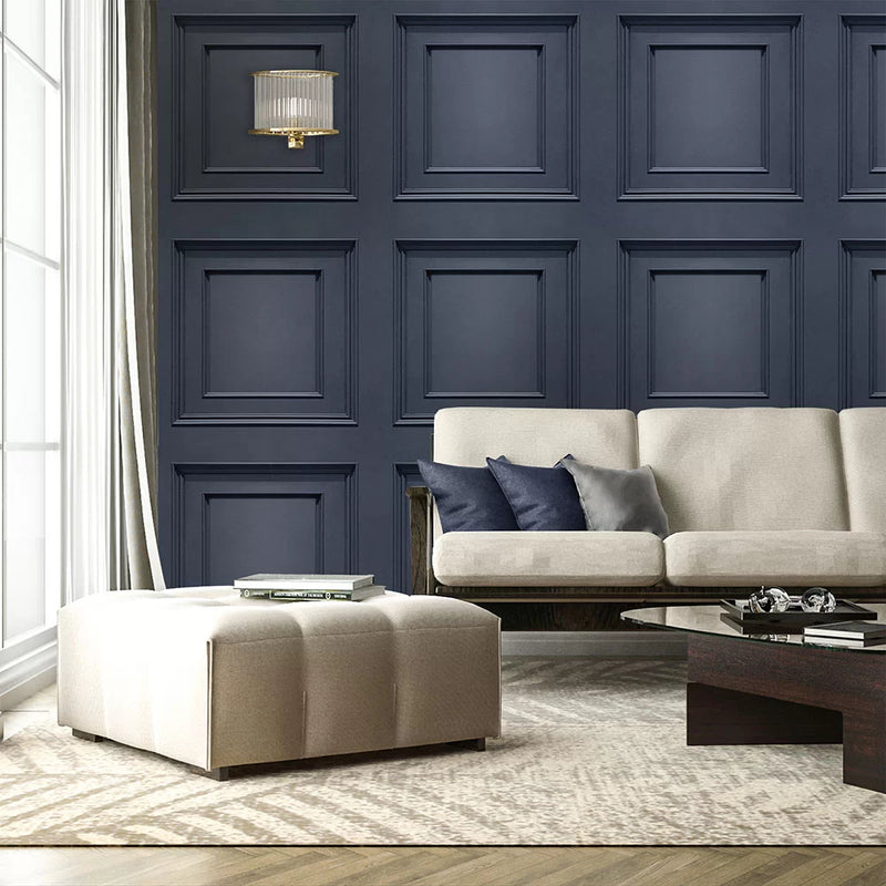 Amara Wood Panel Wallpaper - Navy Blue