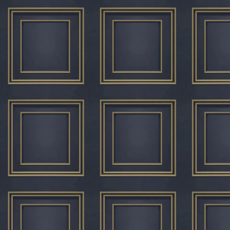 Sample - Amara Wood Panel Wallpaper - Navy/Gold Discontinuing