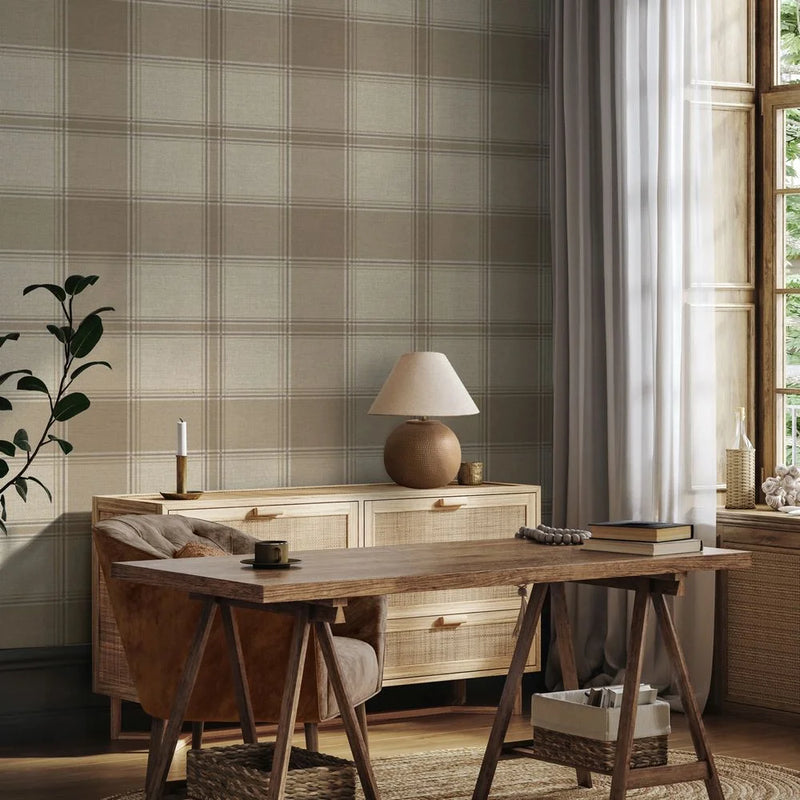Carmella Check Wallpaper (Vinyl) - Beige