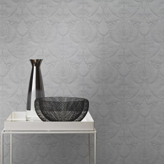 Rich Trianon Damask Wallpaper - Grey - Discontinuing
