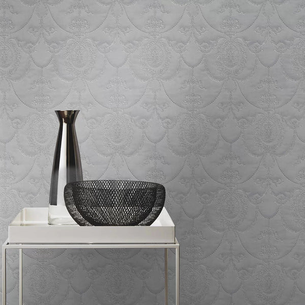 Sample - Rich Trianon Damask Wallpaper - Grey