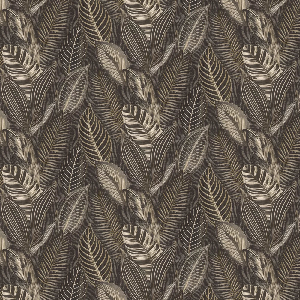 Exotic Leaves Wallpaper - Black and Gold