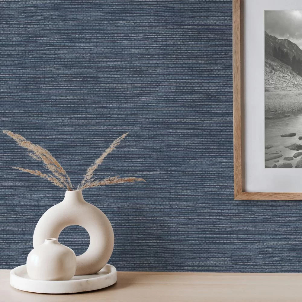 Grasscloth Wallpaper-Indigo